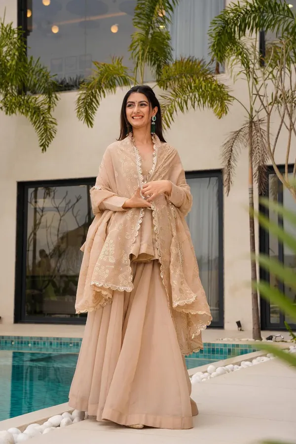 Cream_Tabby_Organza_Mukaish_Work_Kurta_With_Sharara_Dupatta_For_Women