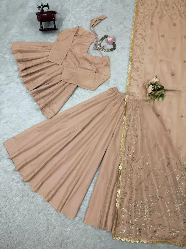 Cream_Tabby_Organza_Mukaish_Work_Kurta_With_Sharara_Dupatta_For_Women