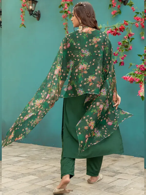 Royal_Dark_Green_Hand_Work_Silk_Kurti_Pant_Dupatta_Set_For_Women