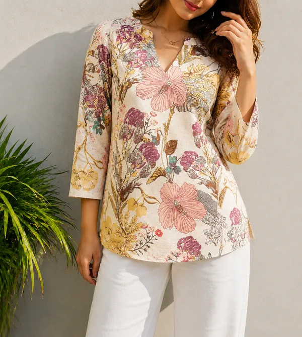 Vestimoni_Women's_Ivory_Blossom_Print_Cotton_Short_Kurti