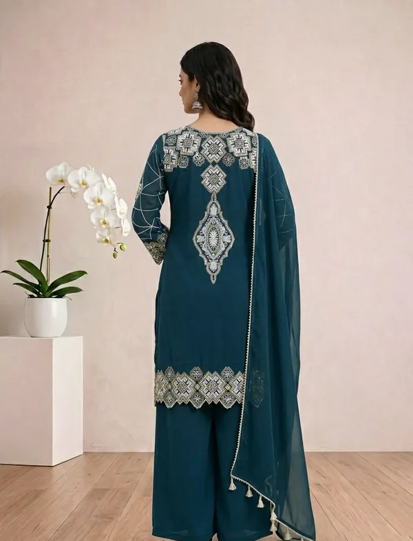 Teal_Blue_Georgette_Embroidery_Kurta_Palazzo_Set_With_Dupatta_For_Women