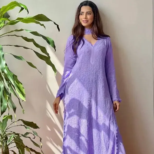 Lavender_Georgette_Chikankari_Embroidery_Kurta_With_Pant_Dupatta_For_Women