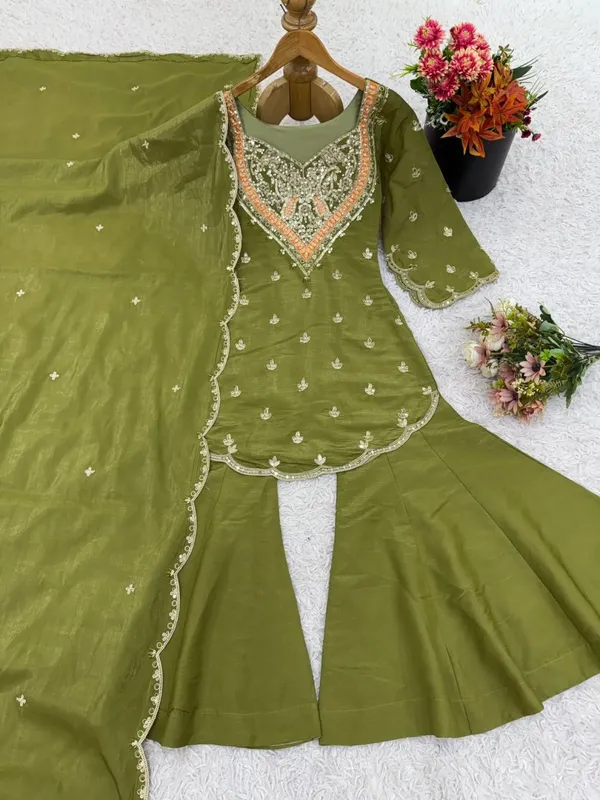 Olive_Green_Designer_Simar_Silk_Embroidered_Sharara_Set_With_Dupatta_For_Women