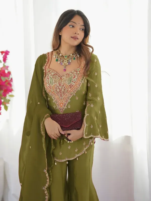 Olive_Green_Designer_Simar_Silk_Embroidered_Sharara_Set_With_Dupatta_For_Women