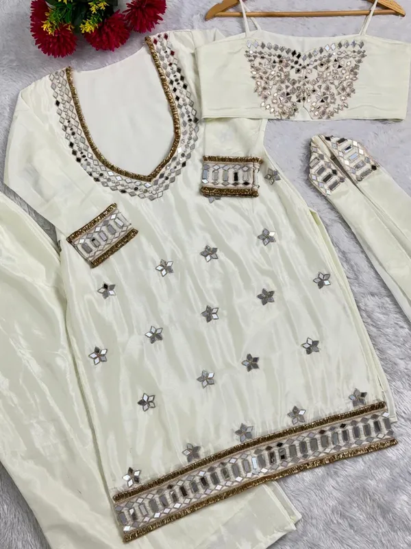 Off_White_Elegant_Fendi_Silk_Real_Mirror_Work_Designer_Sharara_Set_For_Women