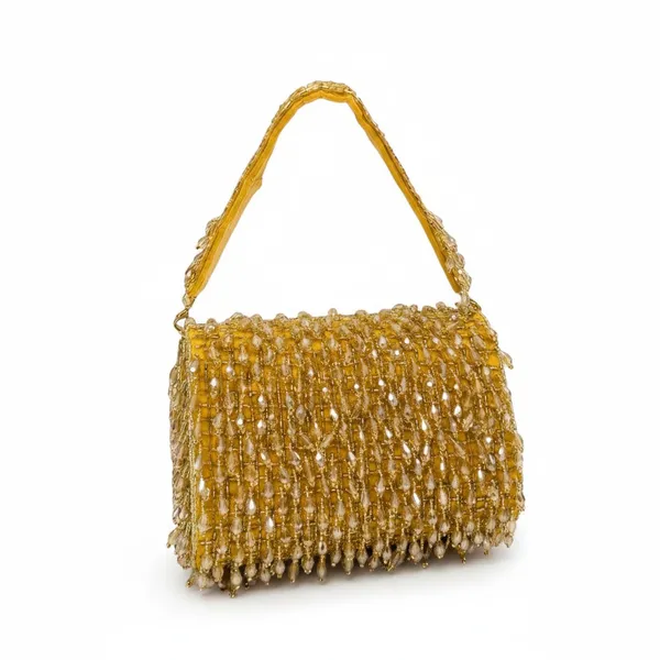 Golden_Velvet_Base_And_Glass_Beads_Work_Flap_Bag_For_Women