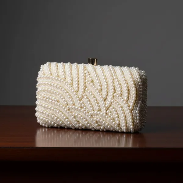 White_Silk_Base_And_Metal_Frame_And_Pearl_Work_Embroidered_Bag_For_Women