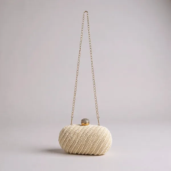 White_Silk_Base_And_Metal_Frame_And_Pearl_Work_Embroidered_Bag_For_Women