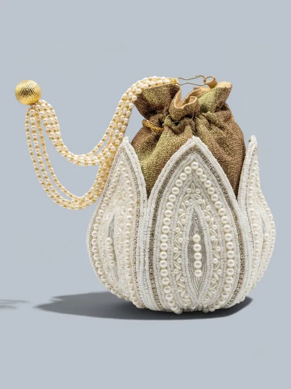 White_Pearls_Work_And_Silk_Fabric_Potli_Bag_For_Women