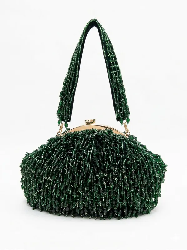Green_Velvet_Base_And_Glass_Beads_Work_Batua_Bag_For_Women