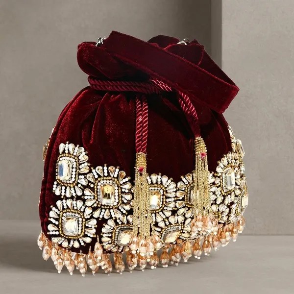 Maroon_Velvet_Base_And_Glass_Beads_And_Stone_Work_Potli_Bag_For_Women
