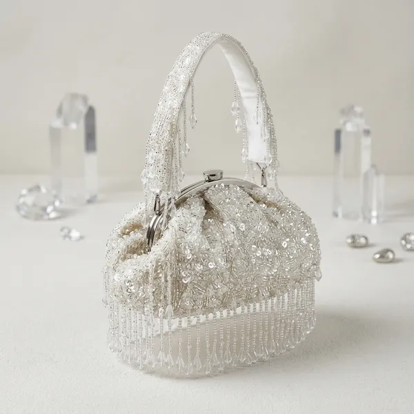 White_Silk_Base_And_Sequence_And_Micro_Beads_Work_Batua_Bag_For_Women