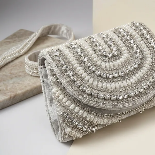 Silver_Velvet_Base_And_Rhinestone_Work_Flap_Bag_For_Women