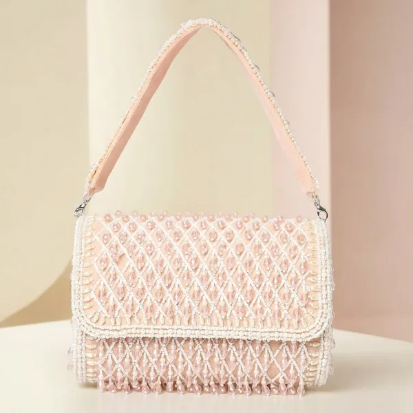 Peach_Velvet_Base_And_Glass_Beads_Work_Flap_Bag_For_Women