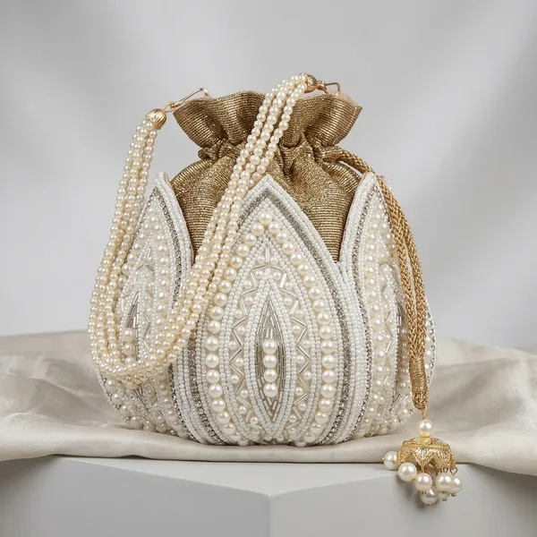 White_Pearls_Work_And_Silk_Fabric_Potli_Bag_For_Women