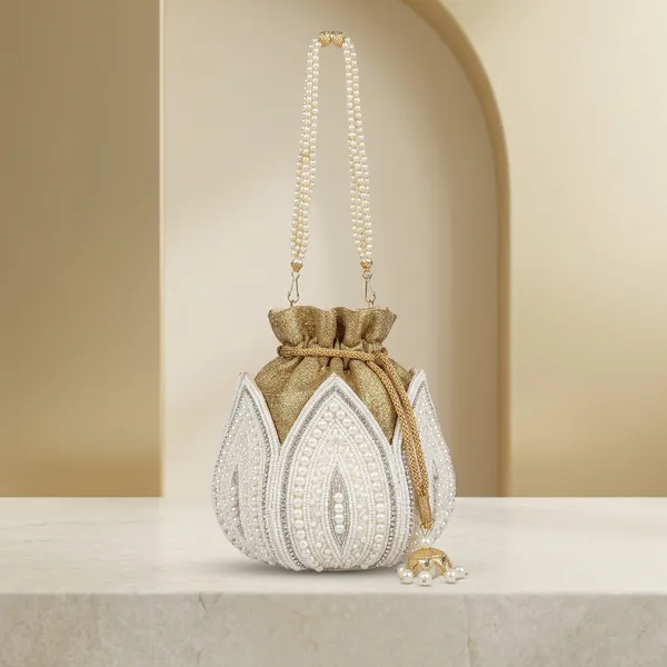 White_Pearls_Work_And_Silk_Fabric_Potli_Bag_For_Women