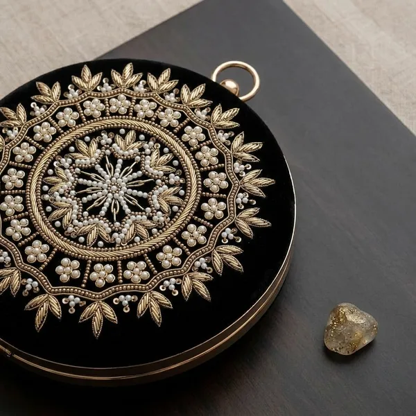 Black_Velvet_Base_And_Metal_Frame_And_Pearl_Work_Embroidered_Bag_For_Women