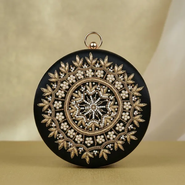 Black_Velvet_Base_And_Metal_Frame_And_Pearl_Work_Embroidered_Bag_For_Women
