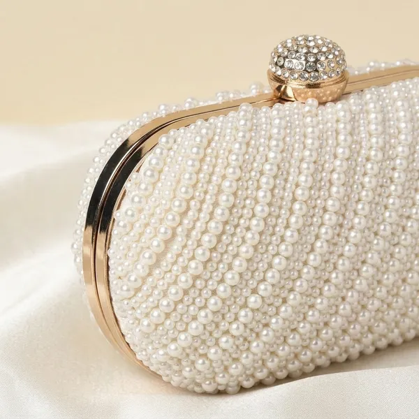 White_Silk_Base_And_Metal_Frame_And_Pearl_Work_Embroidered_Bag_For_Women