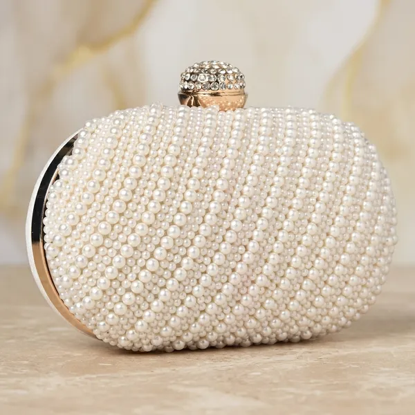 White_Silk_Base_And_Metal_Frame_And_Pearl_Work_Embroidered_Bag_For_Women