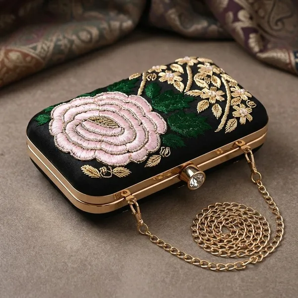Black_Silk_Base_And_Metal_Frame_And_Thread_And_Zardosi_Work_Embroidered_Bag_For_Women