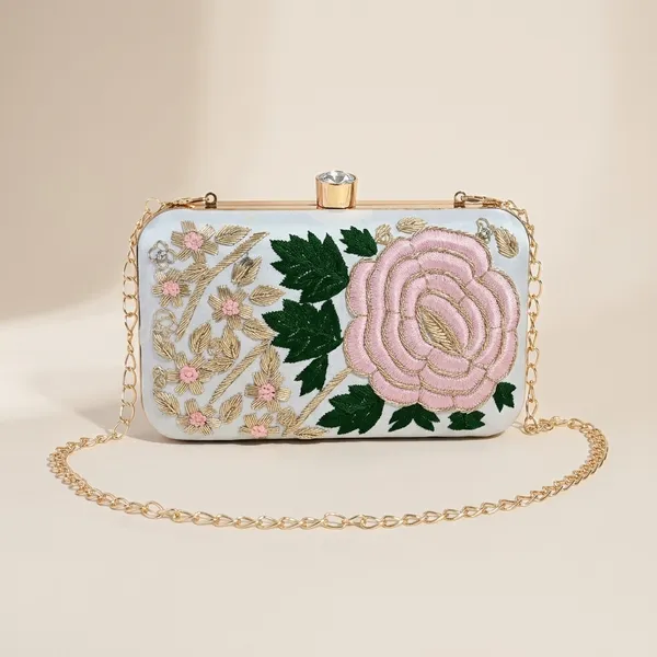 White_Silk_Base_And_Metal_Frame_And_Thread_And_Zardosi_Work_Embroidered_Bag_For_Women