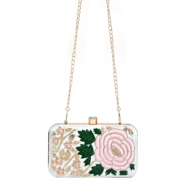White_Silk_Base_And_Metal_Frame_And_Thread_And_Zardosi_Work_Embroidered_Bag_For_Women