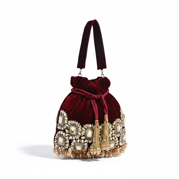 Maroon_Velvet_Base_And_Glass_Beads_And_Stone_Work_Potli_Bag_For_Women