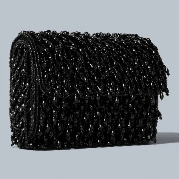 Black_Suede_Base_And_Glass_Beads_Work_Flap_Bag_For_Women