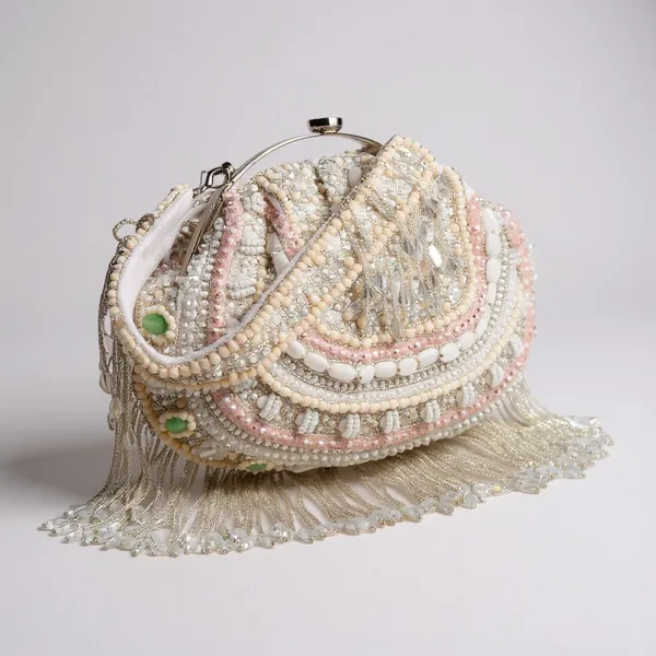 White_Silk_Base_And_Pearls_And_Stone_Work_Batua_Bag_For_Women