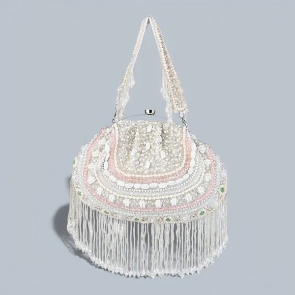White_Silk_Base_And_Pearls_And_Stone_Work_Batua_Bag_For_Women