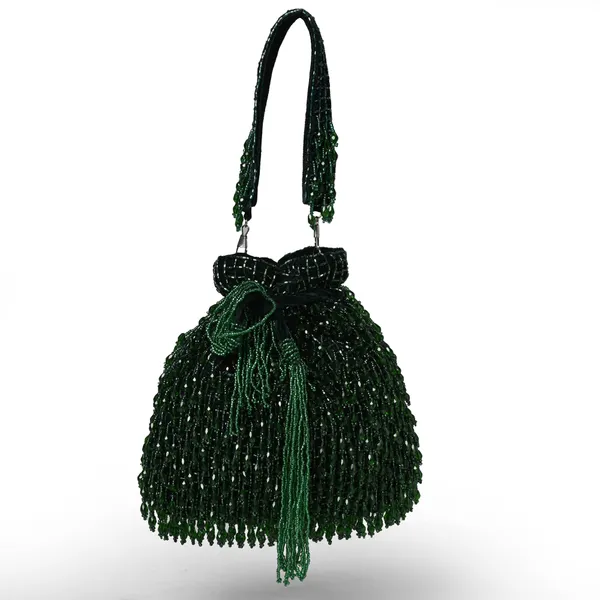 Green_Velvet_Base_And_Beads_Work_Potli_Bag_For_Women