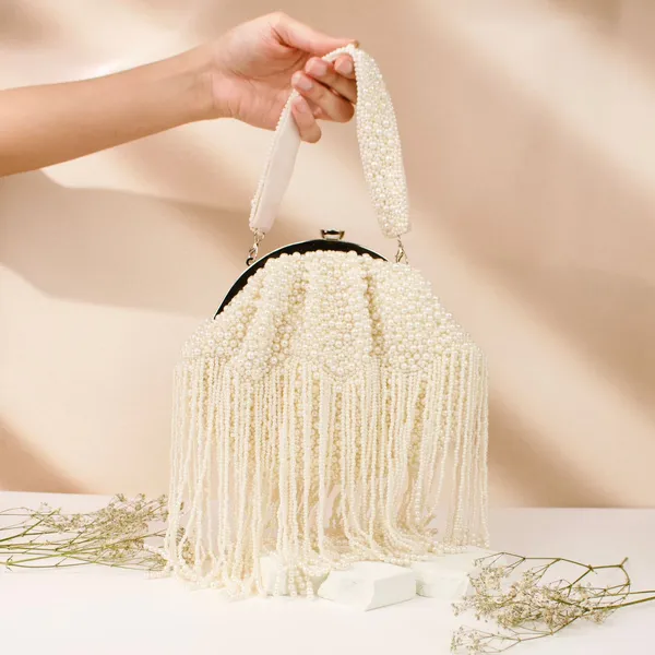 White_Silk_Base_And_Pearls_Work_Batua_Bag_For_Women