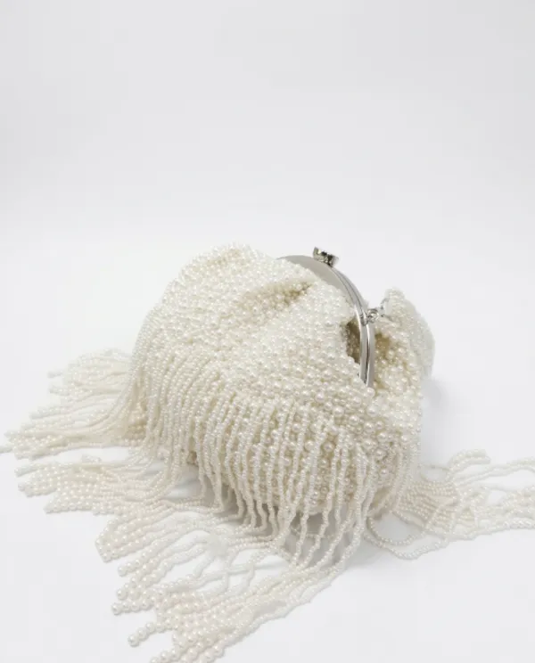 White_Silk_Base_And_Pearls_Work_Batua_Bag_For_Women