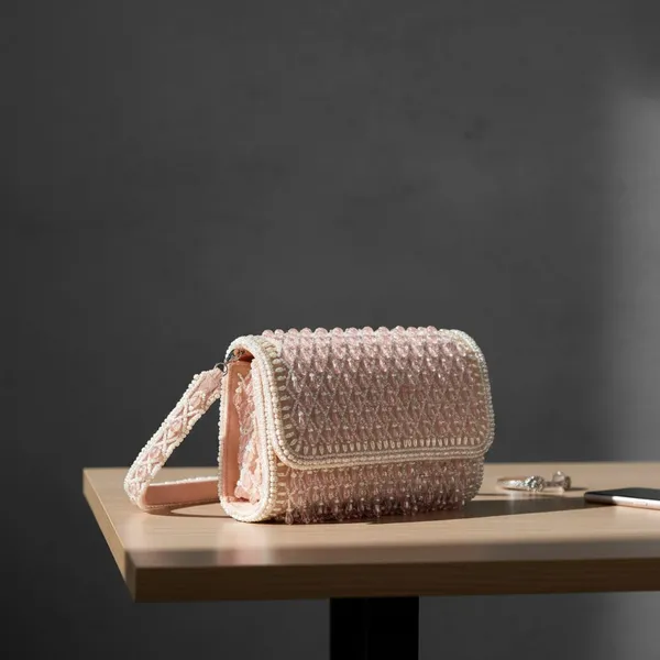 Peach_Velvet_Base_And_Glass_Beads_Work_Flap_Bag_For_Women