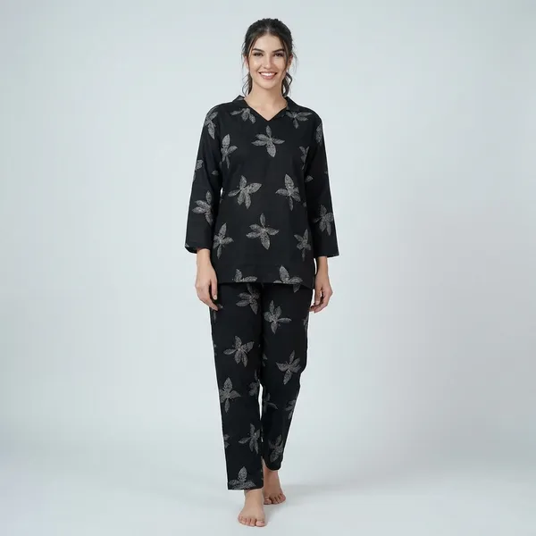 Black_Premium_Cotton_Linen_Butterfly_Print_Loungewear_Co_Ord_Set_For_Women