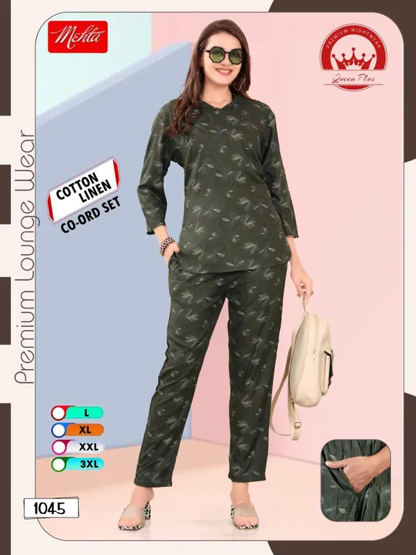Deep_Green_Camouflage_Print_Loungewear_Cotton_Linen_Co_Ord_Set_For_Women