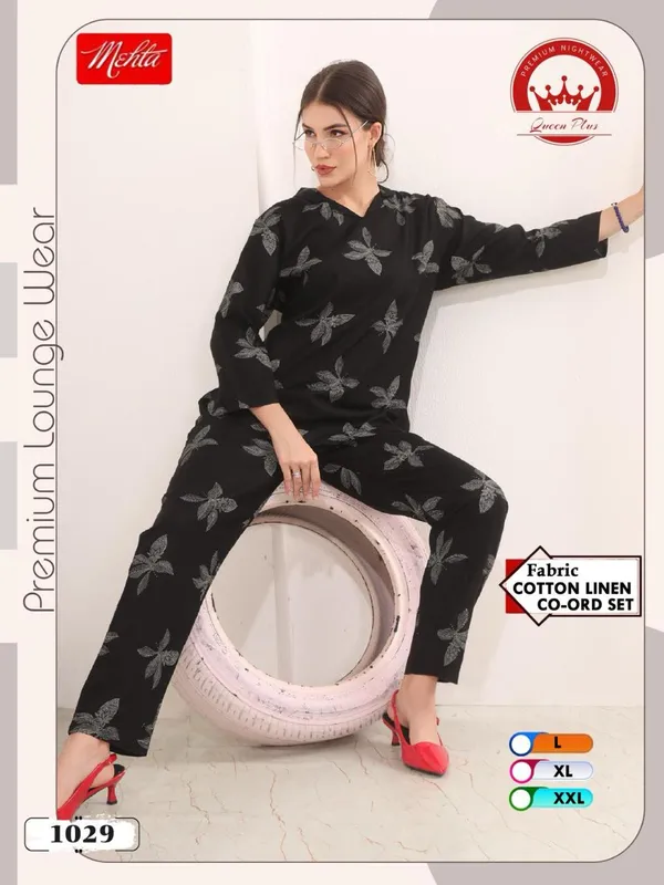 Black_Premium_Cotton_Linen_Butterfly_Print_Loungewear_Co_Ord_Set_For_Women