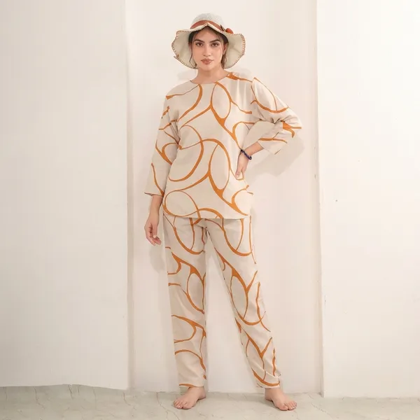 Off_White_And_Orange_Premium_Cotton_Chain_Print_Linen_Co_Ord_Set_For_Women