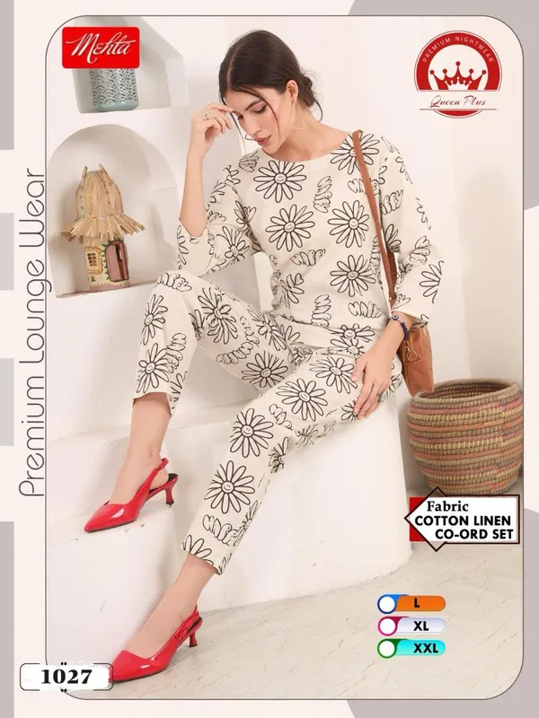 Off_White_Premium_Cotton_Linen_Loungewear_Set_Floral_Print_Co_Ord_Set_For_Women