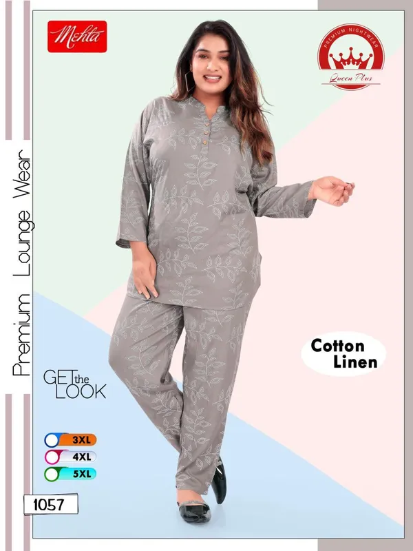 Grey_Premium_Lounge_Wear_Cotton_Linen_Night_Suit_Set_For_Women
