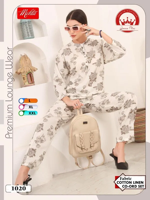 Off_White_Floral_Print_Premium_Cotton_Linen_Lounge_Co_Ord_Set_For_Women