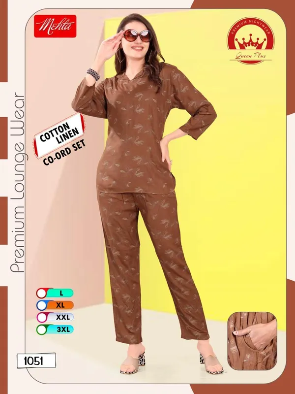 Brown_Premium_Cotton_Linen_Camouflage_Print_Loungewear_Co_Ord_Set_For_Women