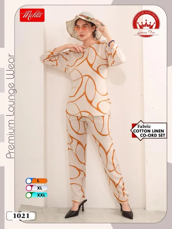 Off_White_And_Orange_Premium_Cotton_Chain_Print_Linen_Co_Ord_Set_For_Women