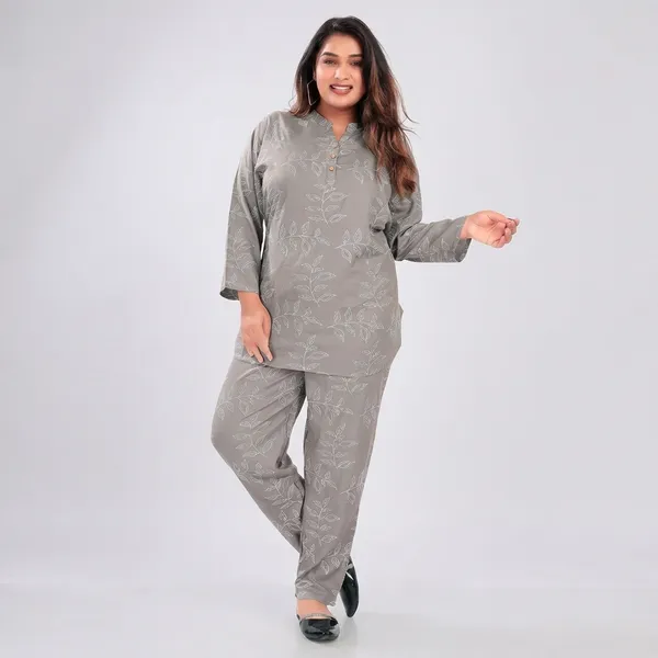 Grey_Premium_Lounge_Wear_Cotton_Linen_Night_Suit_Set_For_Women