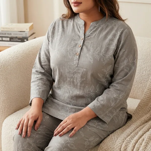 Grey_Premium_Lounge_Wear_Cotton_Linen_Night_Suit_Set_For_Women