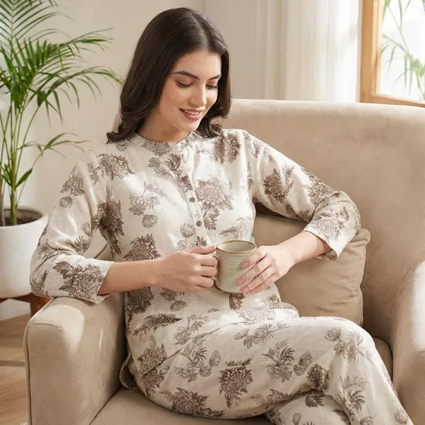 Off_White_Floral_Print_Premium_Cotton_Linen_Lounge_Co_Ord_Set_For_Women