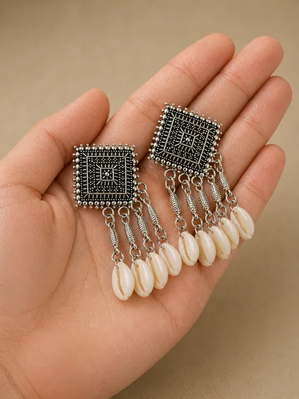 Oxidized_Silver_Toned_Brass_Geometric_Earrings_With_White_Shell_Danglers
