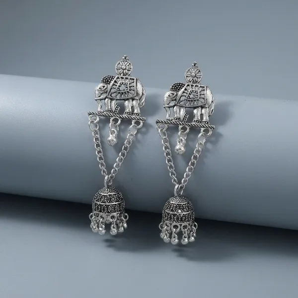 Traditional_Silver_Toned_Brass_Elephant_Jhumka_Earrings_With_Chain_Design