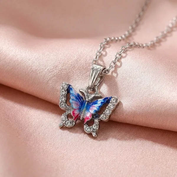Colourful_Butterfly_Brass_Pendant_Necklace_With_Silver_Toned_Chain